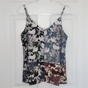 Skies are Blue Tank Top Multi-Colored Botanical Print Scalloped Neckline Size S